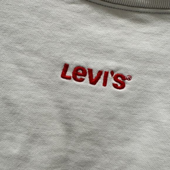 Levi's Cropped Sweatshirt Womens Small Off White Red Center Hit Pullover - Picture 2 of 8